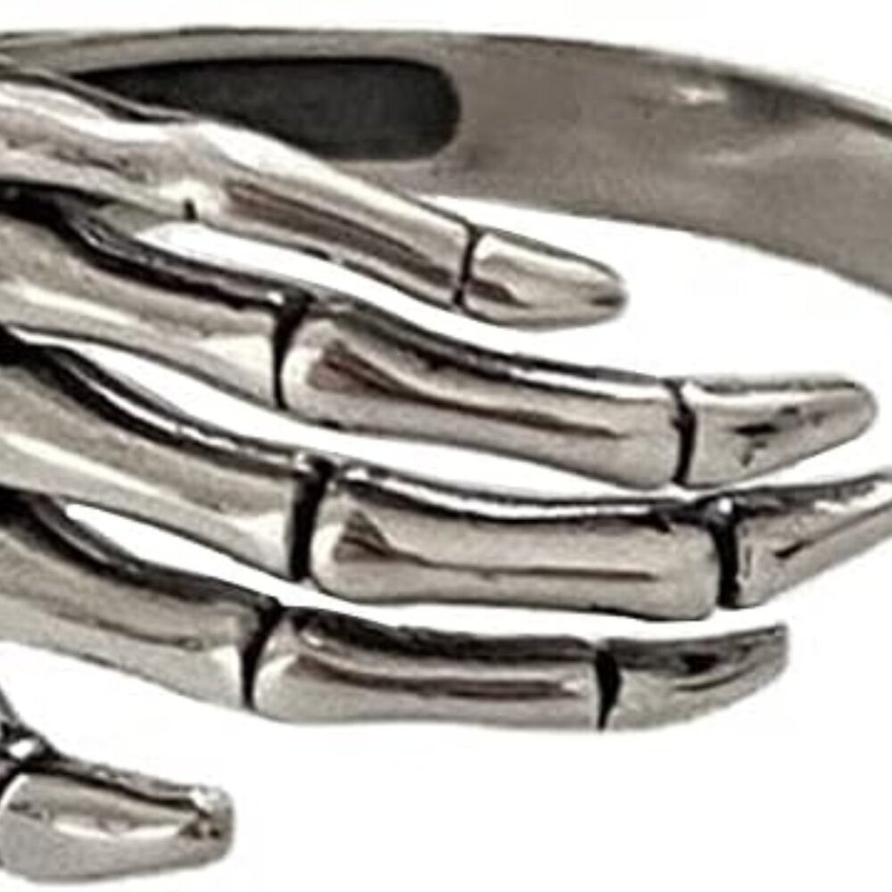 Vintage Skull Hand S925 Sterling Silver Open Band Ring for Women Girls Statement